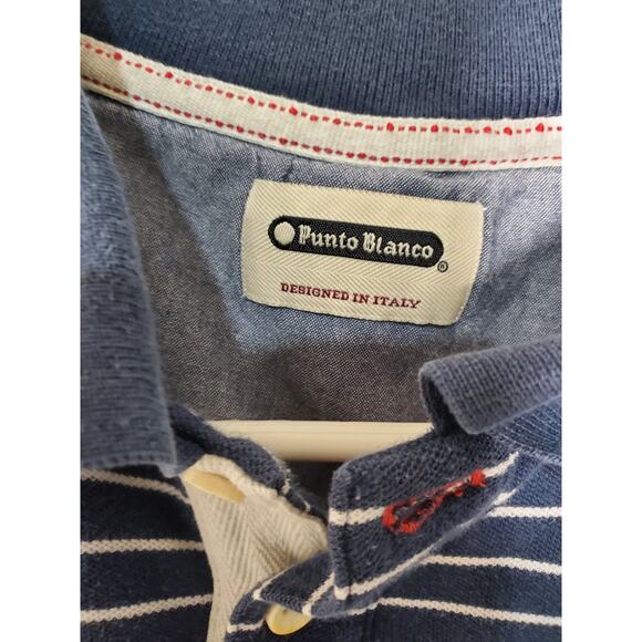 Punto Blanco Men’s Polo Shirt Navy Blue & White Stripes Designed in Italy Size L - Picture 2 of 9